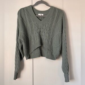 BP Cropped Sage Green Cable Knit Sweater